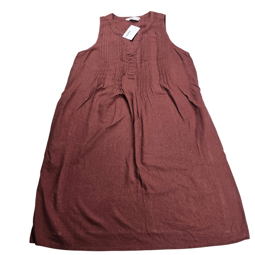 Sonoma Linen Blend Shift Dress Womens Small Burgundy NWT Pintuck Sleeveless